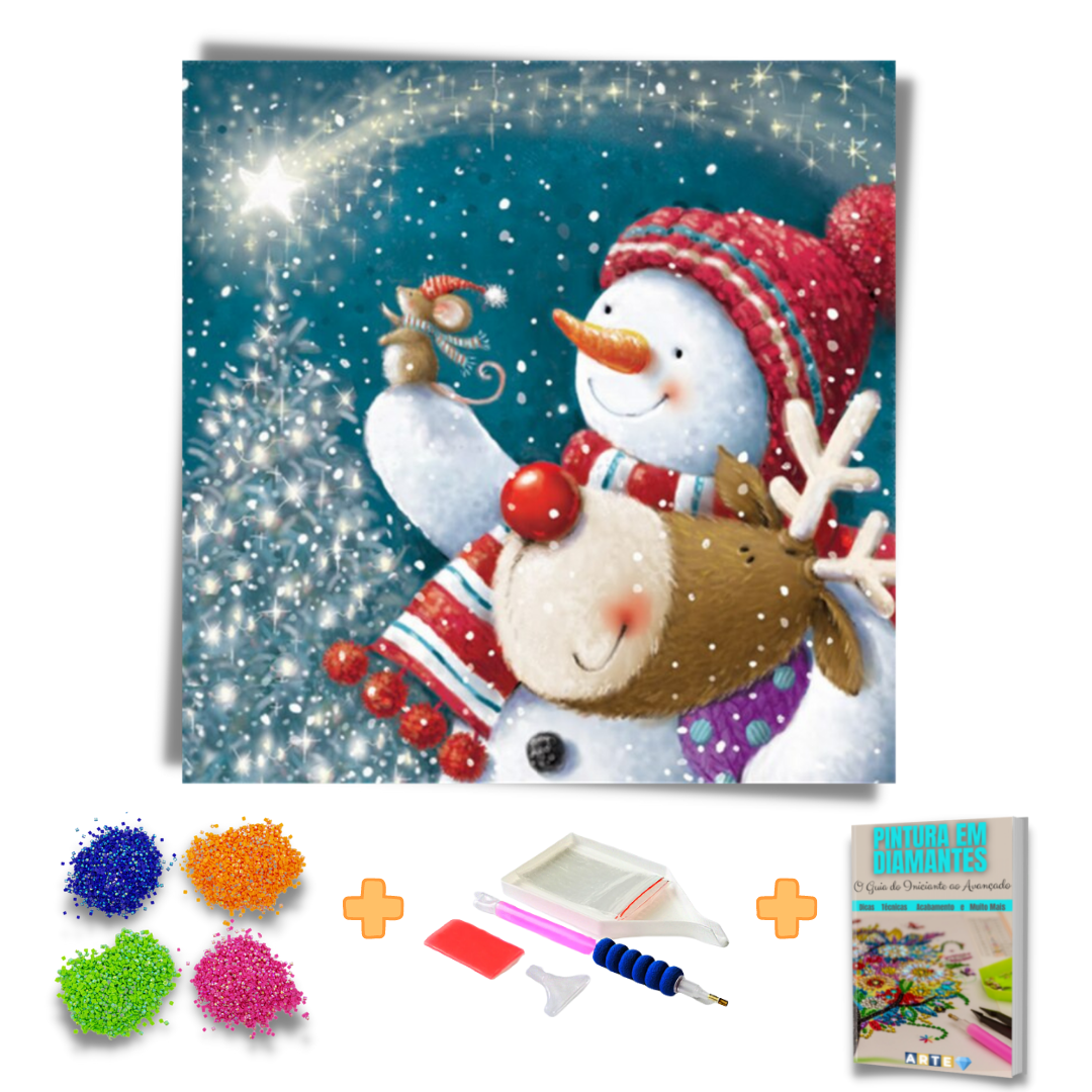 Kit Completo - Pintura em Diamantes - Boneco de Neve Mágico