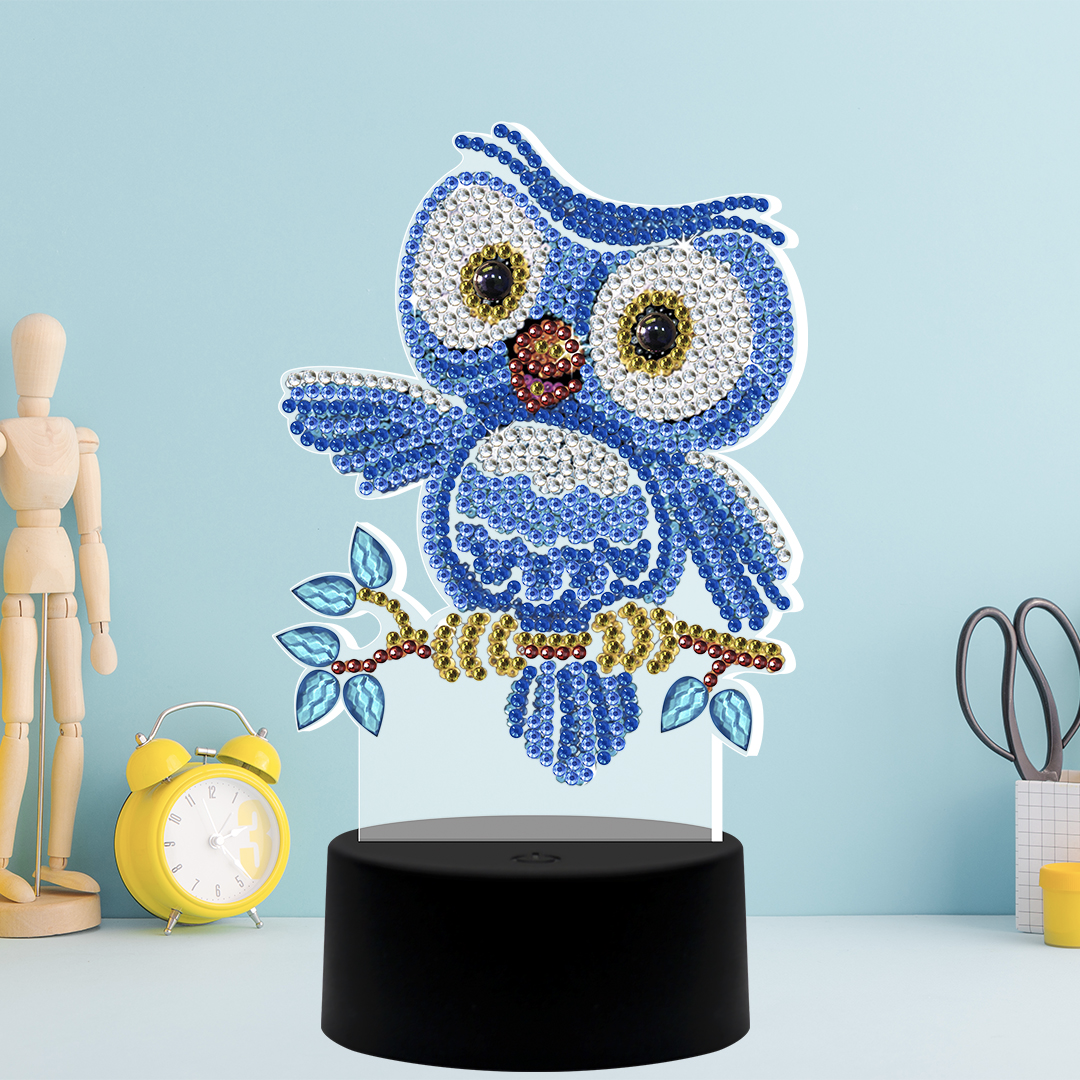 Kit completo - Luminária com Pintura em Diamantes - Corujinha