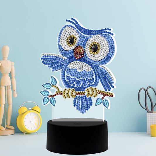 Kit completo - Luminária com Pintura em Diamantes - Corujinha