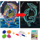 Pintura em Diamantes - Tela Fluorescente - Golfinhos - Pedras Especiais - 30x40cm