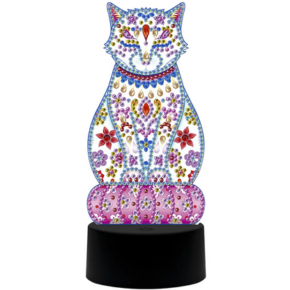 Kit completo - Luminária com Pintura em Diamantes - Gatinho
