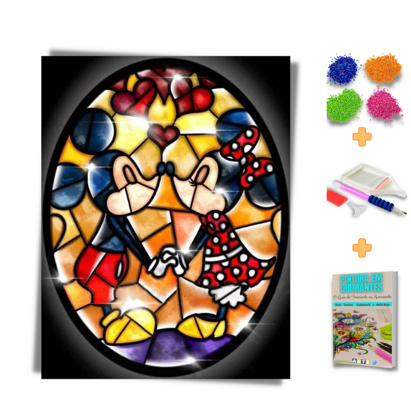 Kit Completo - Pintura em Diamantes - Mickey e Minnie Mosaico