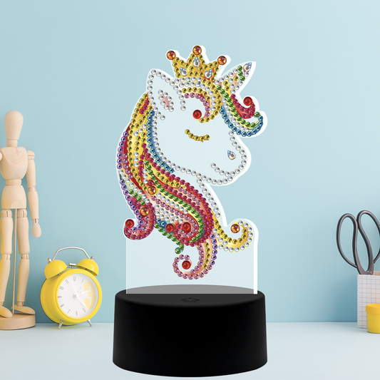 Kit completo - Luminária com Pintura em Diamantes - Unicornio