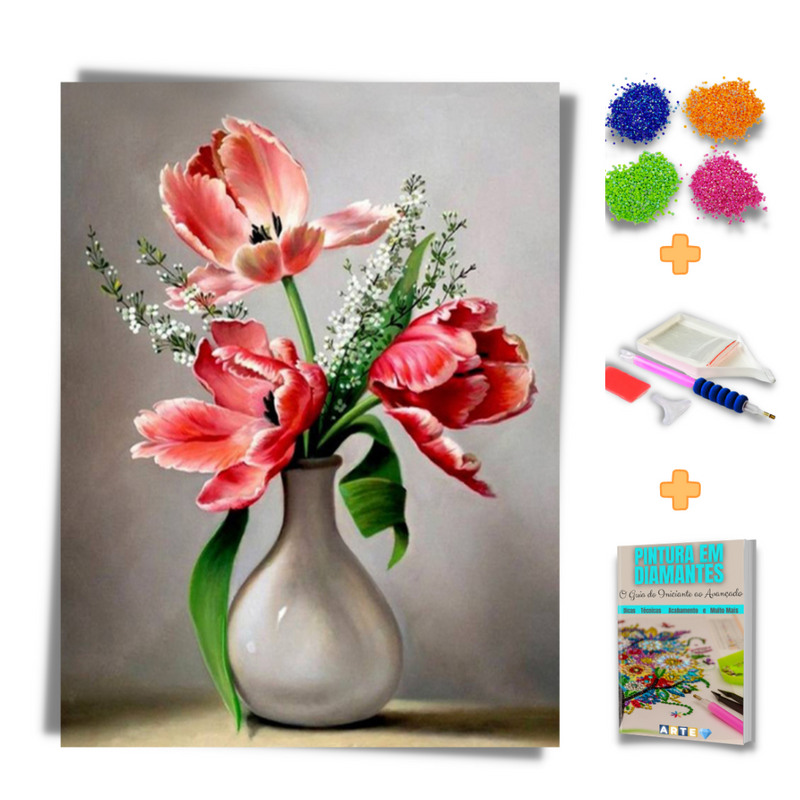 Kit Completo - Pintura em Diamantes - Vaso de Flores