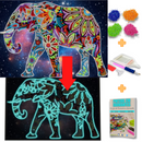 Pintura em Diamantes - Tela Fluorescente - Elefante Florido - Pedras Especiais - 30x40cm