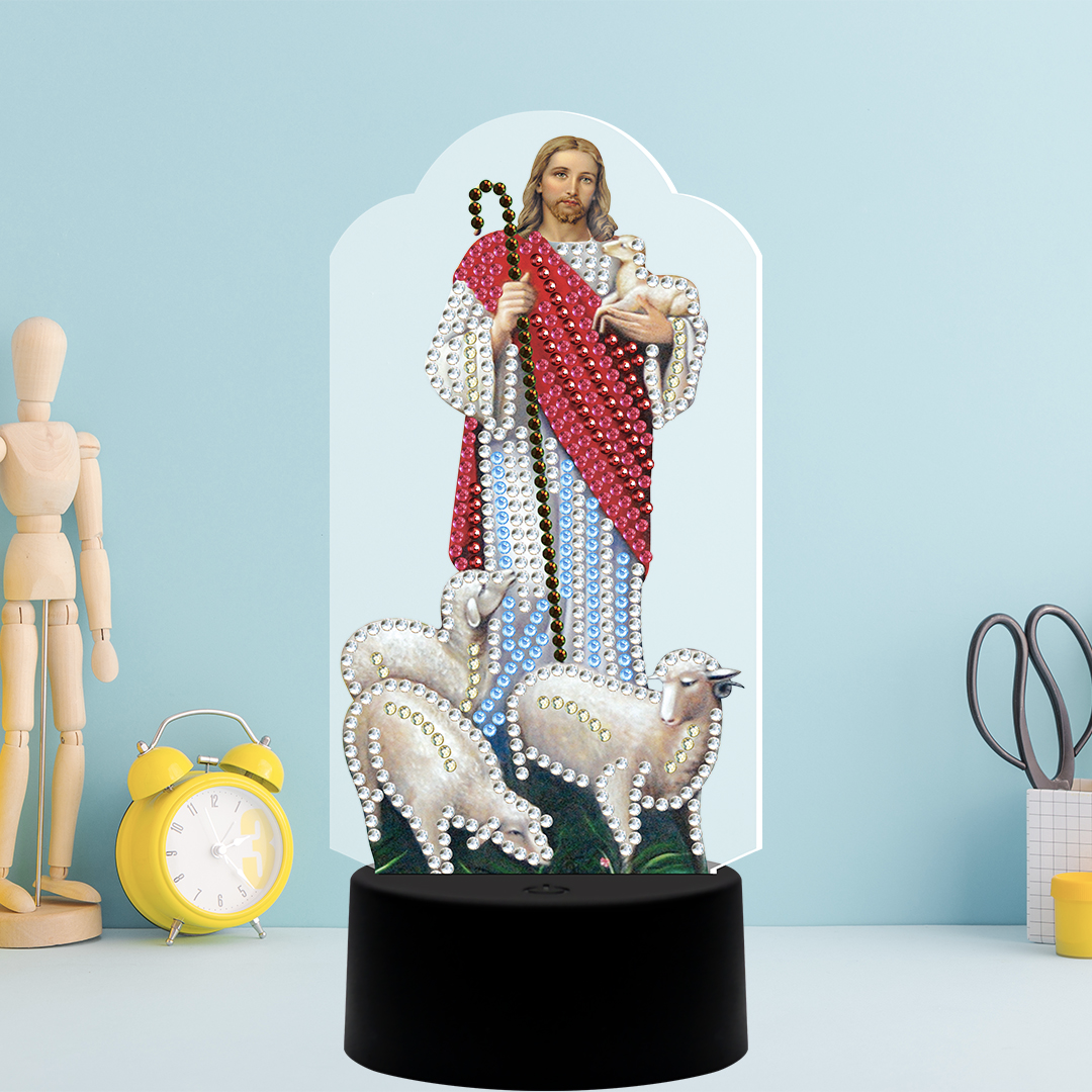 Kit completo - Luminária com Pintura em Diamantes - Jesus é meu Pastor