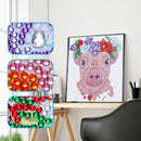 Kit Completo - Pintura em Diamantes - Porco Florido - 30x30
