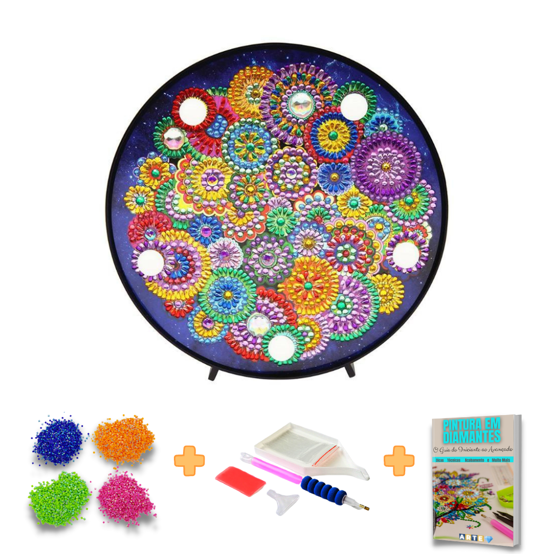 Kit completo - Mandalas em Abajur com Pintura em Diamantes - Alegria