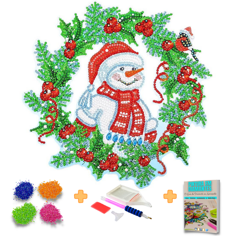 Kit Completo - Guirlanda com Pintura em Diamantes - Boneco de Neve