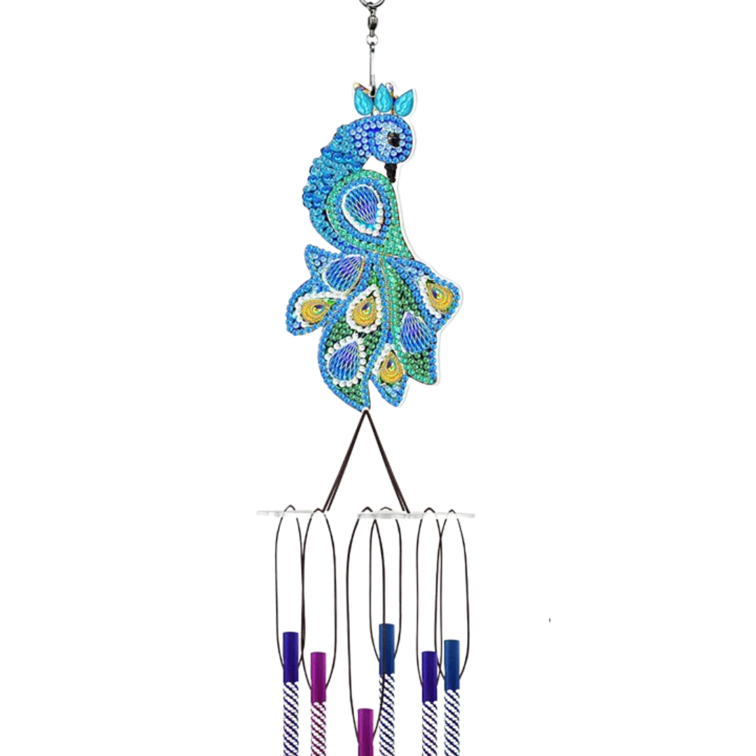 Kit completo - Sino de vento em Pintura em Diamantes - Pavão