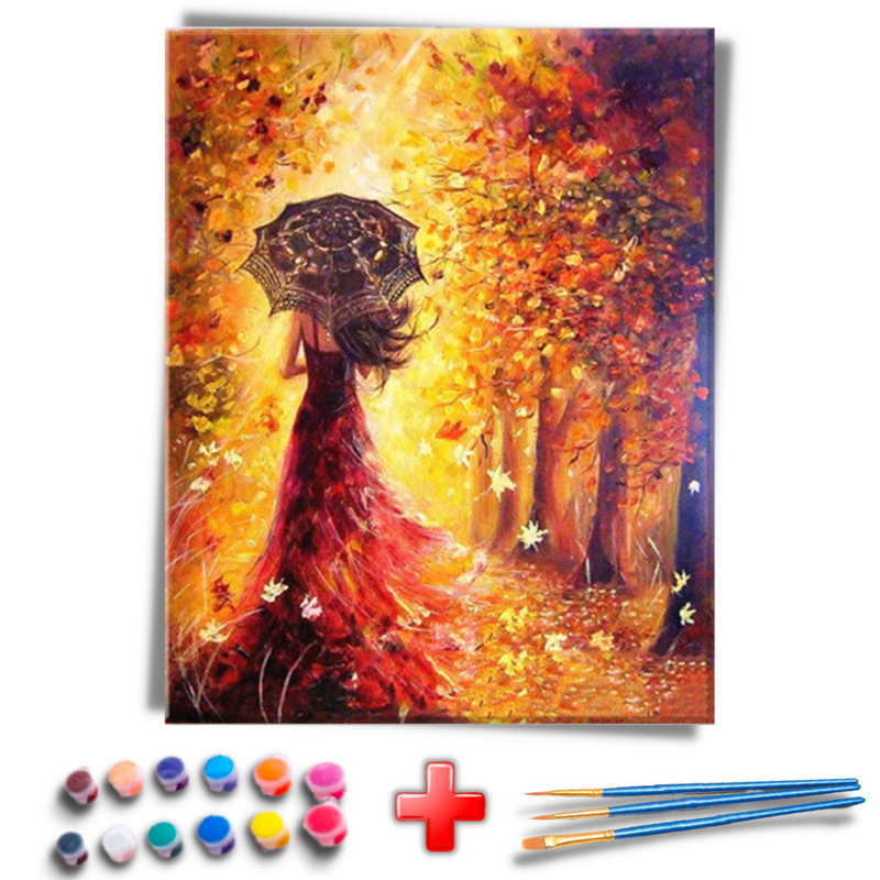 Kit Completo - Pintura Numerada - Mulher no Outono