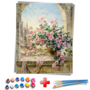 Kit Completo - Pintura Numerada - Flores na Janela