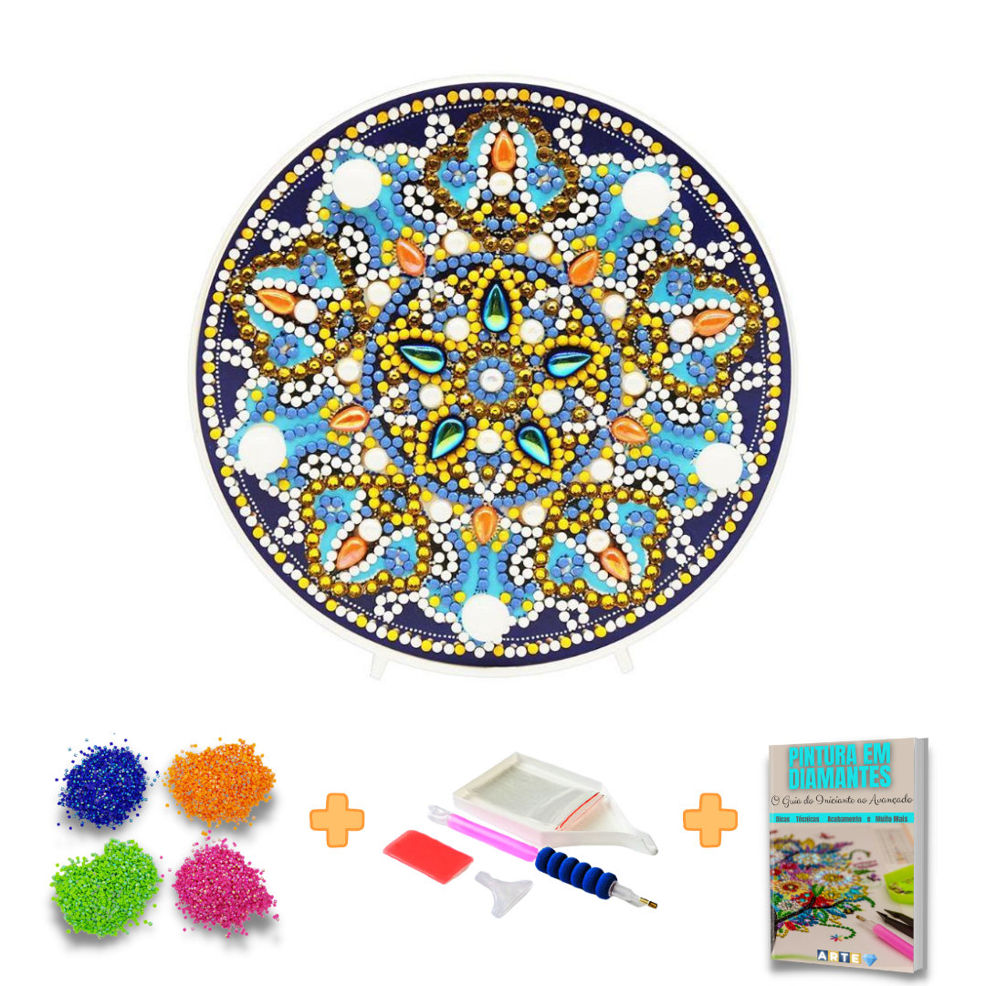 Kit completo - Mandalas em Abajur com Pintura em Diamantes - Pureza