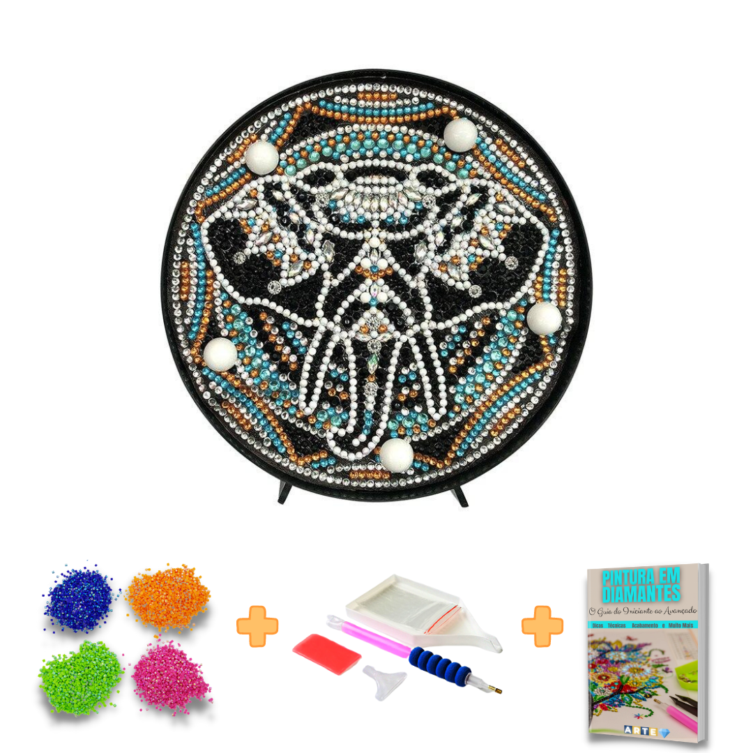 Kit completo - Mandalas em Abajur com Pintura em Diamantes - Elefante