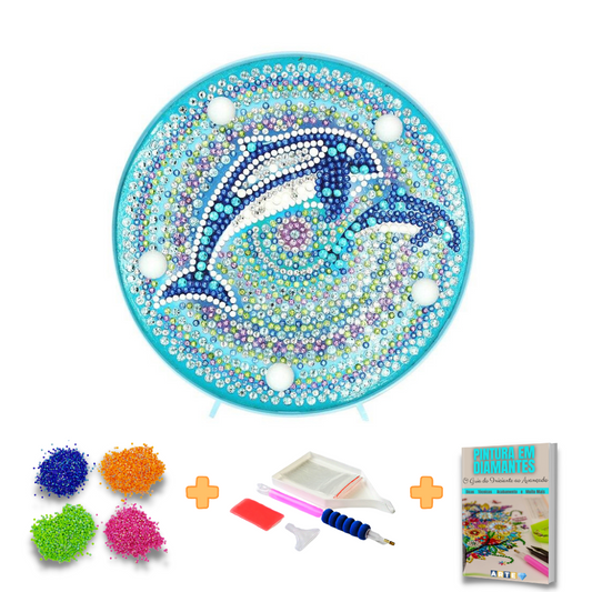 Kit completo - Mandalas em Abajur com Pintura em Diamantes - Golfinho
