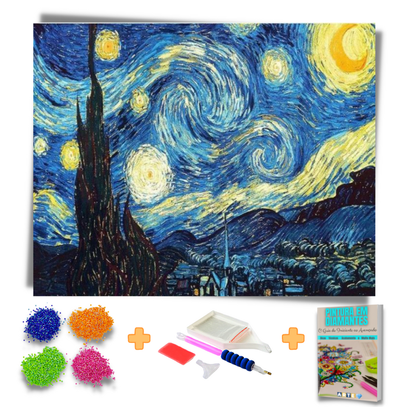 Kit Completo - Pintura em Diamantes - Noite Estrelada de Van Gogh