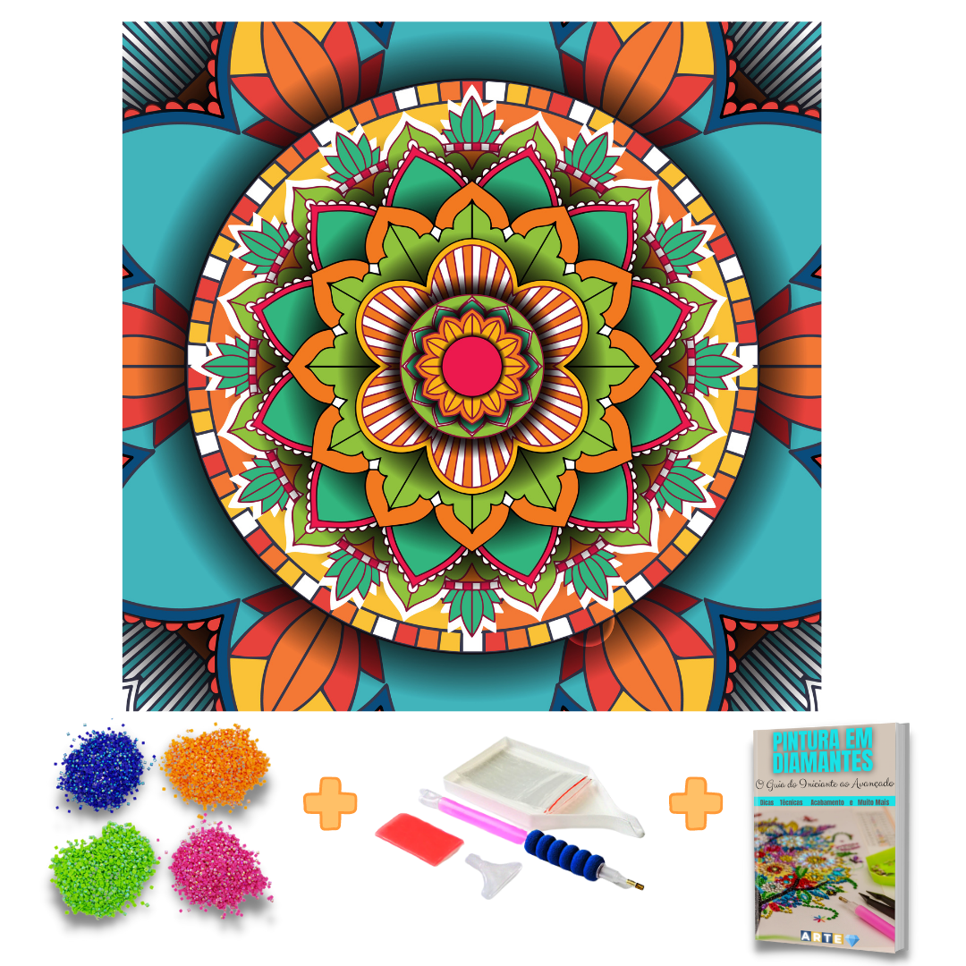 Kit Completo - Pintura em Diamantes - Mandalas Personalizadas - Mandala Flor