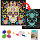 Pintura em Diamantes - Tela Fluorescente - Caveira Mexicana - Pedras Especiais - 30x30cm