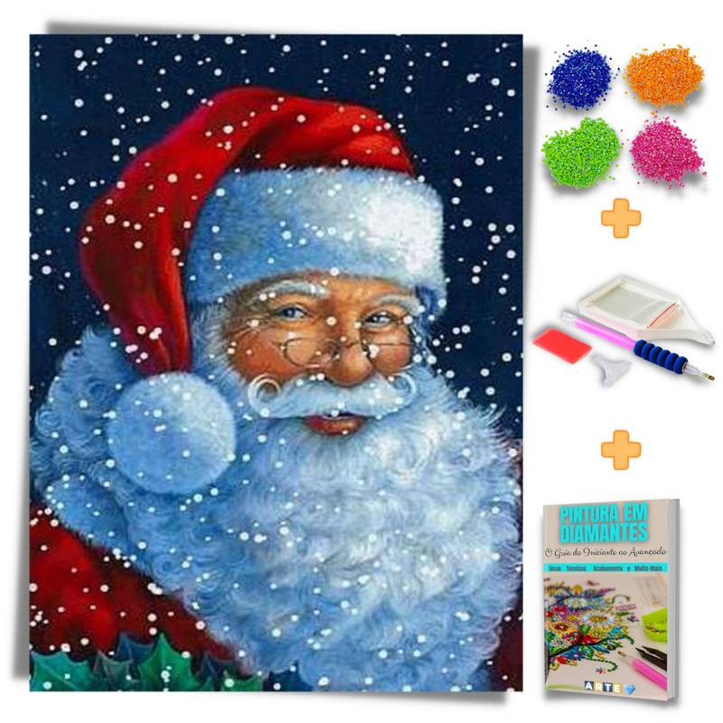 Kit Completo - Pintura em Diamantes - Papai Noel