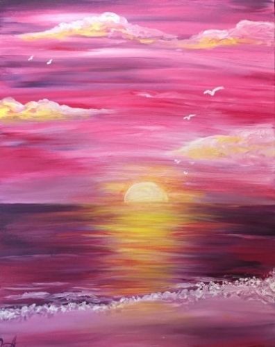 Kit Completo - Pintura em Diamantes - Paisagem Rosa