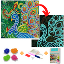 Pintura em Diamantes - Tela Fluorescente - Pavão - Pedras Especiais - 30x30cm