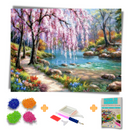 Kit Completo - Pintura em Diamantes - Riacho em meio a Cerejeira