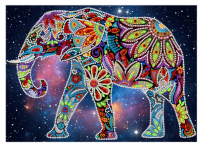 Pintura em Diamantes - Tela Fluorescente - Elefante Florido - Pedras Especiais - 30x40cm