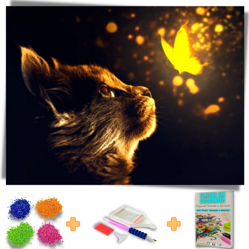 Kit Completo - Pintura em Diamantes - Magic Cat