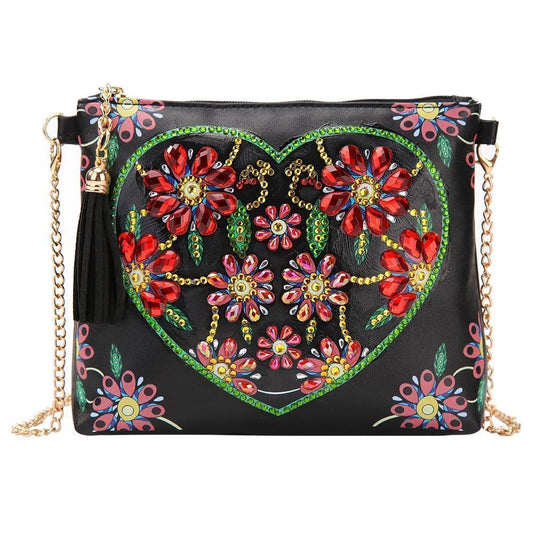 KIT Completo - Bolsa Diy - Pintura em Diamantes - Coração de Flores