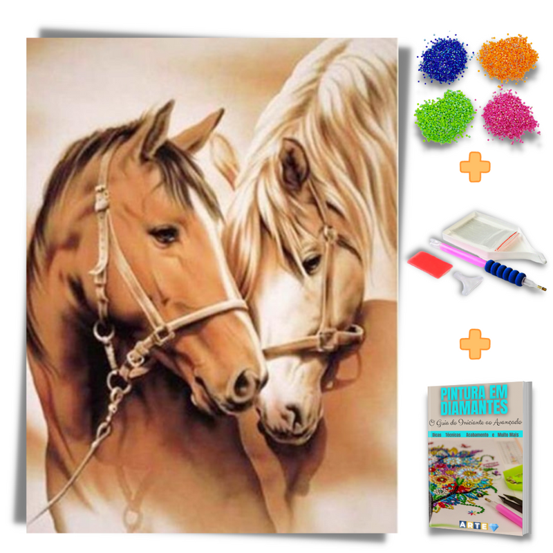 Kit Completo - Pintura em Diamantes - Lindos Cavalos