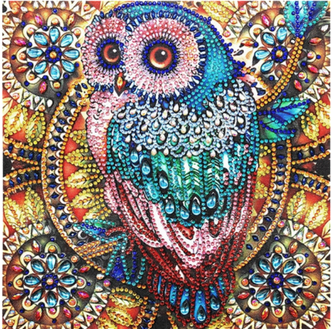 Pintura em Diamantes - Coruja sábia (30x30cm)