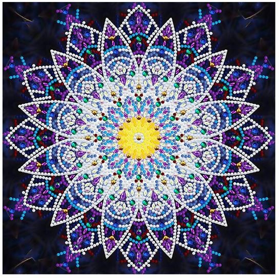 Pintura em Diamantes - Tela Fluorescente - Mandala Intensa - Pedras Especiais - 30x30cm