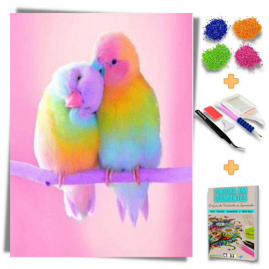 Kit Completo - Pintura em Diamantes - Pássaros Coloridos