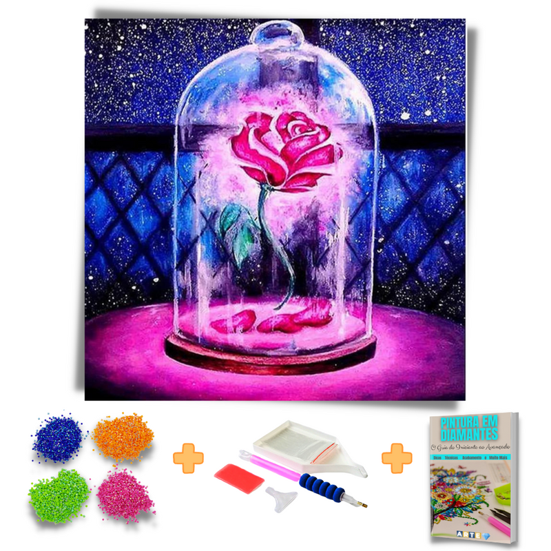 Kit Completo - Pintura em Diamantes - Rosa encantada da Bela e a Fera