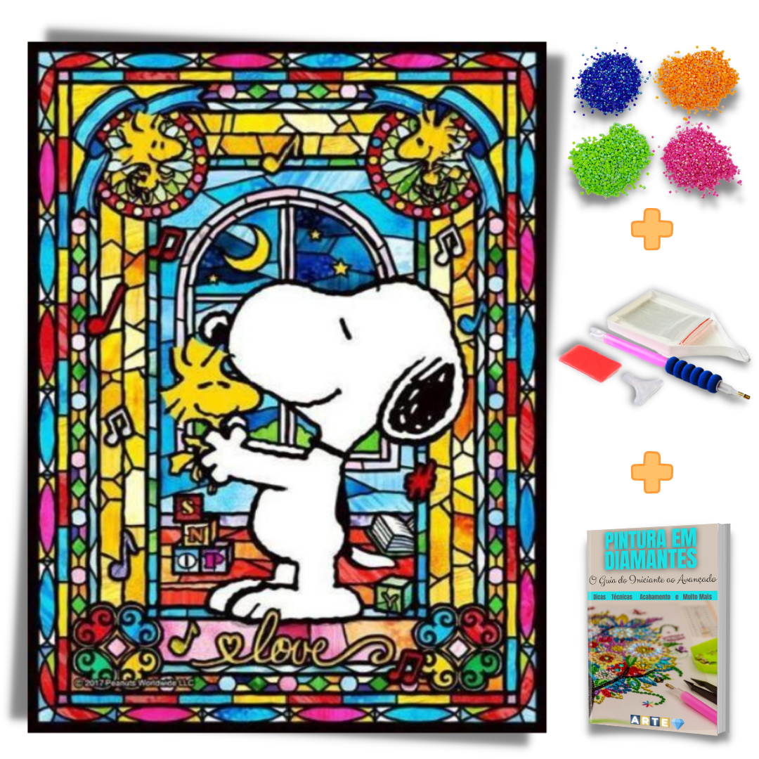Kit Completo - Pintura em Diamantes - Snoopy Mosaico